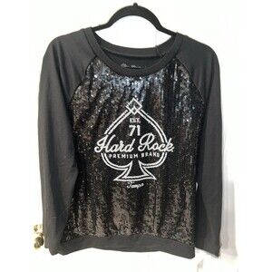 Hard Rock Cafe Black Sequin Logo Raglan Sweatshirt